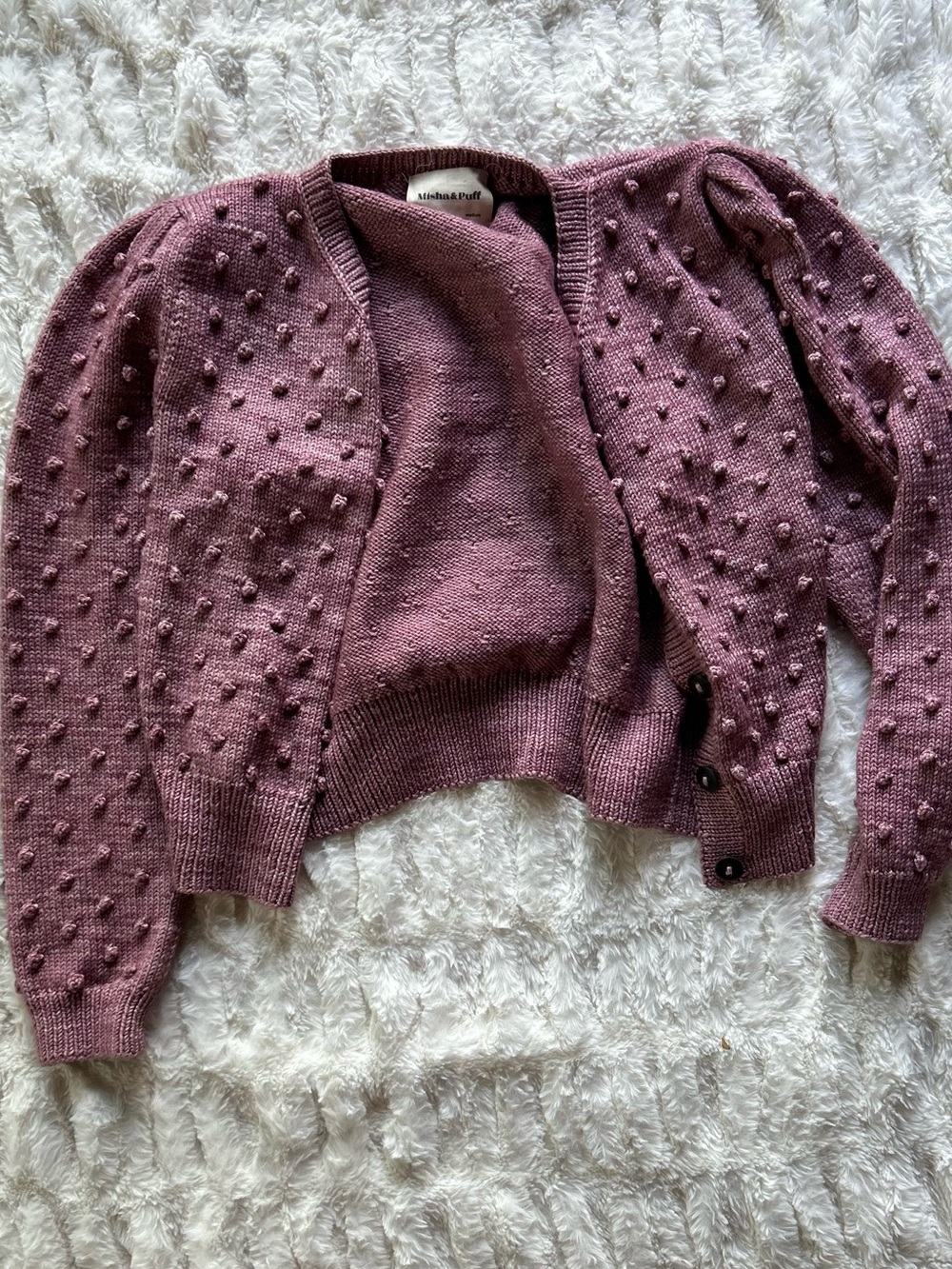 Misha & Puff Merino Wool Popcorn Cardigan Antique Rose